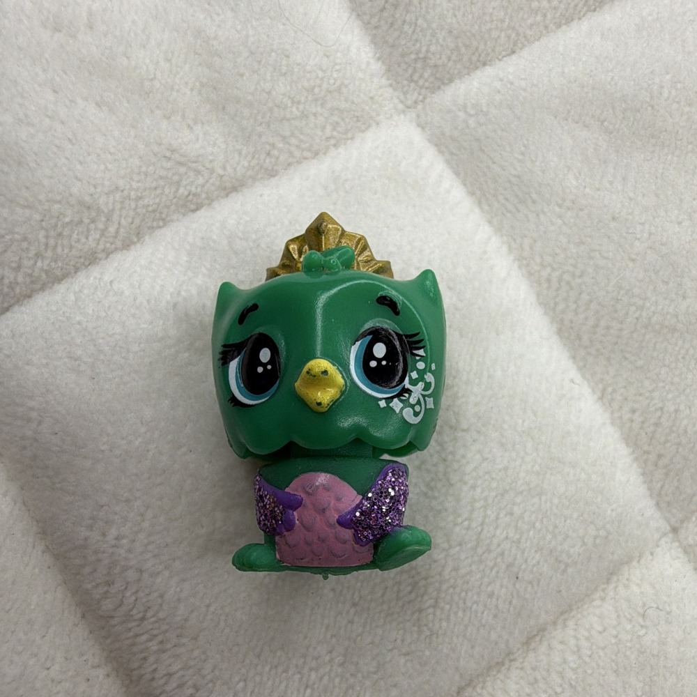 SML Littlest Pet Shop Green Owl Figure Gold Crown Purple Glitter Wings 19102